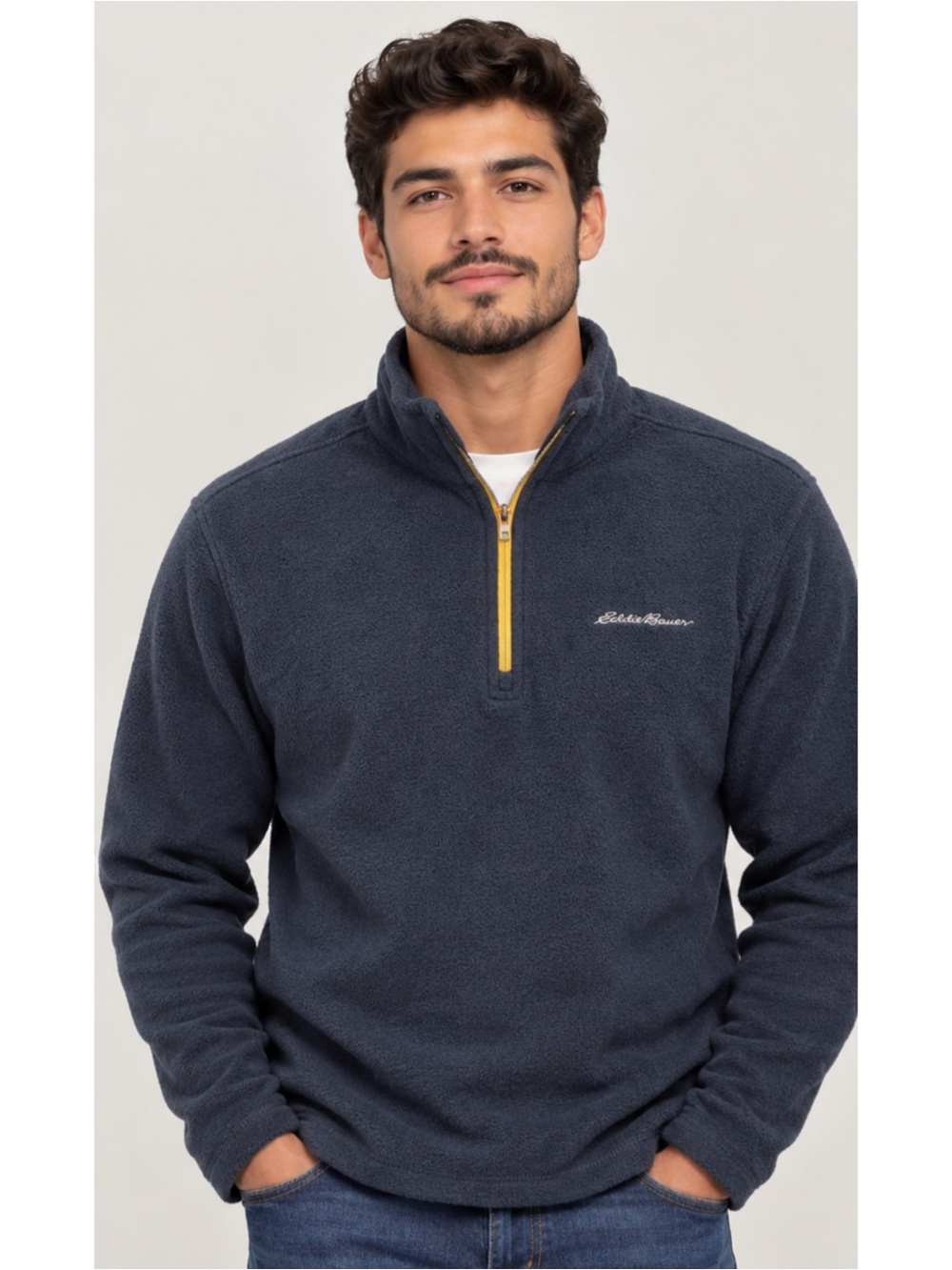 Eddie Bauer Men's Navy Quarter Zip Fleece Pullover XL